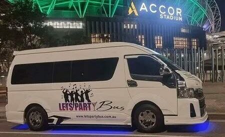 shuttle bus that people hire for parties
